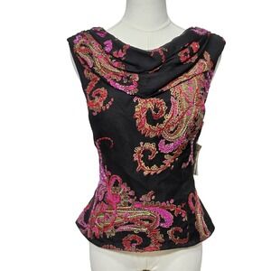 Andretta Donatella Embroidered Beaded Top Womens XL Cowl‎ Neck Sleeveless NWT